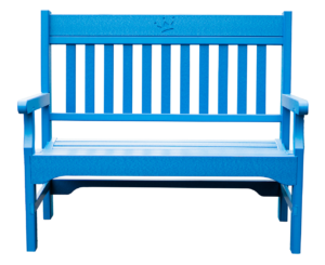 The commercial park bench is weather-resistant and comes in blue, red, green and black. Each bench comes with four ground anchors.