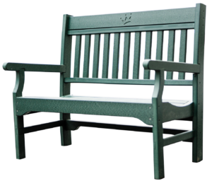 The commercial park bench is weather-resistant and comes in blue, red, green and black. Each bench comes with four ground anchors.