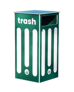 King Swings Commercial trash cans are weather-resistant and come in blue, red, green and black. Each trash bin comes with two ground anchors.