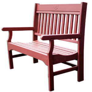 The commercial park bench is weather-resistant and comes in blue, red, green and black. Each bench comes with four ground anchors.